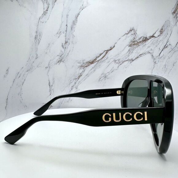 Gucci Black Sunglasses Oversized Aviator Mask Shield Gold Metal Logo Authentic - Picture 4 of 16